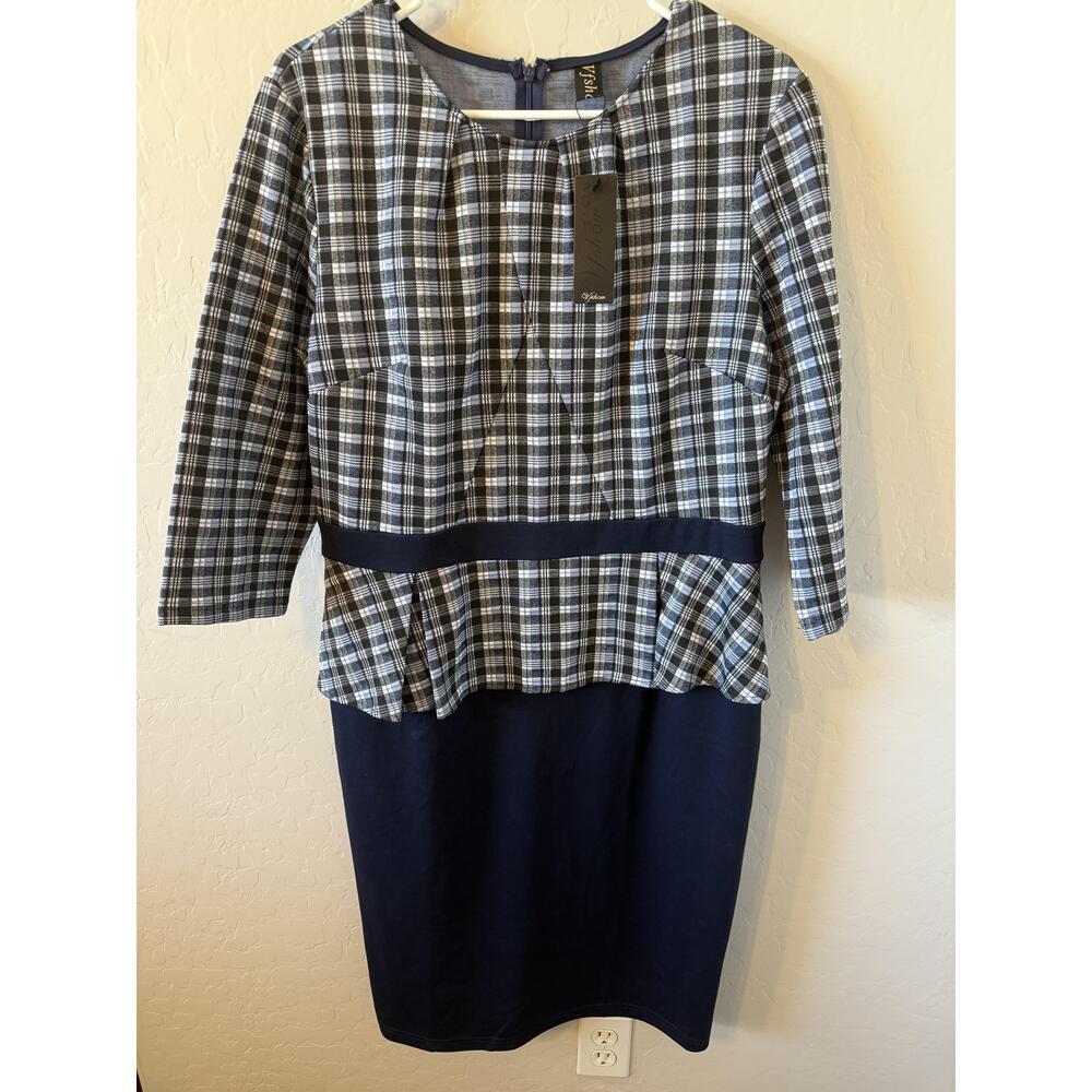 NWT VFShow Dress Womens XXL Plaid Peplum Back Zipper Modern Chic‎